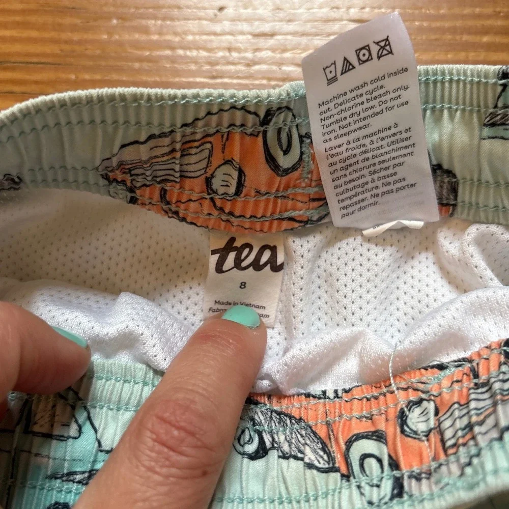 Tea Collection Swim‎ Trunks Kids Mint Green Excellent Vintage Car Print SIZE 8
